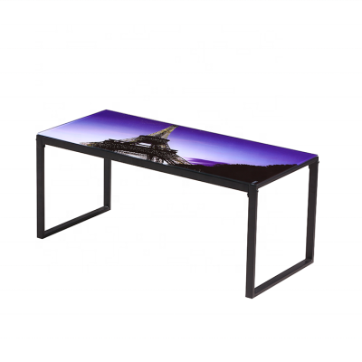 Promotion Optional patterns Temper Glass top Coffee Table with Iron frame for Living Room T-06