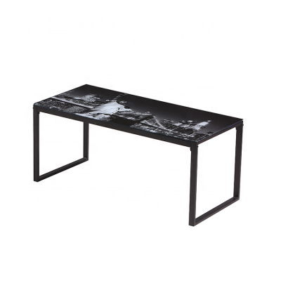 Promotion Simple design Temper Glass top Coffee Table with Iron frame for Living Room T-04