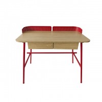 Simple Office Home Furniture Red Desk Table With 2 Drawer